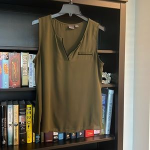 Covington Sleeveless Olive Blouse with Black Detailing